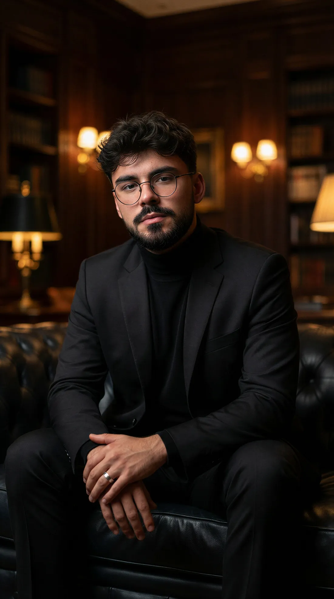 Retrato numa biblioteca, gerado com IA