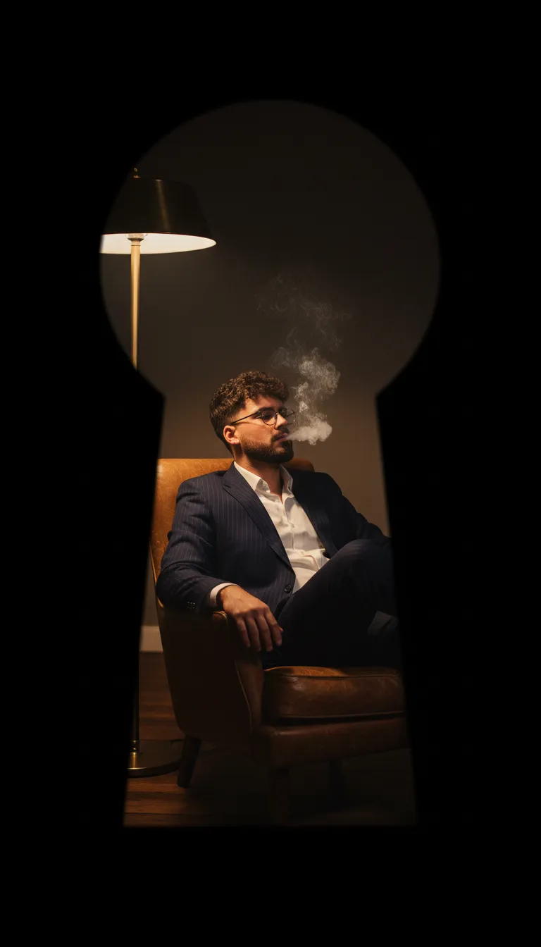 Retrato visto pelo buraco de uma fechadura, gerado com IA